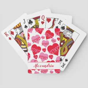 Valentine XOXO Pink Red Heart Pattern Pink Playing Cards