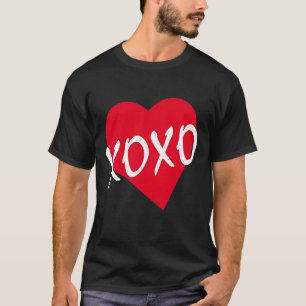 Valentine XOXO Red Heart White Hugs Kisses Black T-Shirt