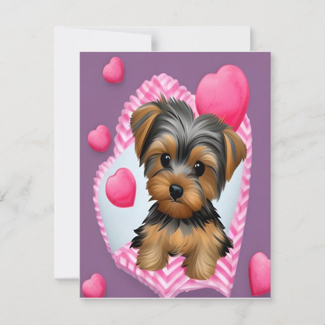 Valentine Yorkie and Hearts Note Card (Front)