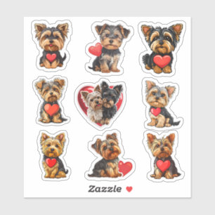 Valentine Yorkshire Terrier Dog set of 9 stickers