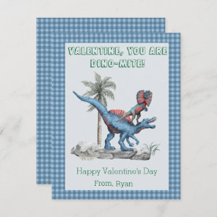 Valentine, You Are DINO-Mite! Blue Classroom Holiday Card