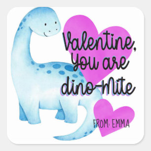 Valentine You are Dino-mite Blue Dinosaur hearts Square Sticker