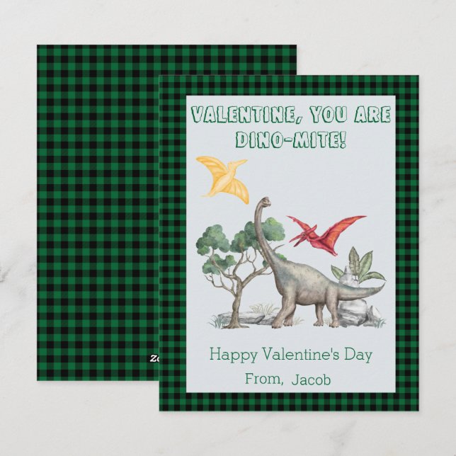 Valentine, You Are DINO-Mite! Classroom Valentines Holiday Card (Front/Back)