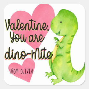 Valentine You are Dino-mite Dinosaur Trex Hearts Square Sticker