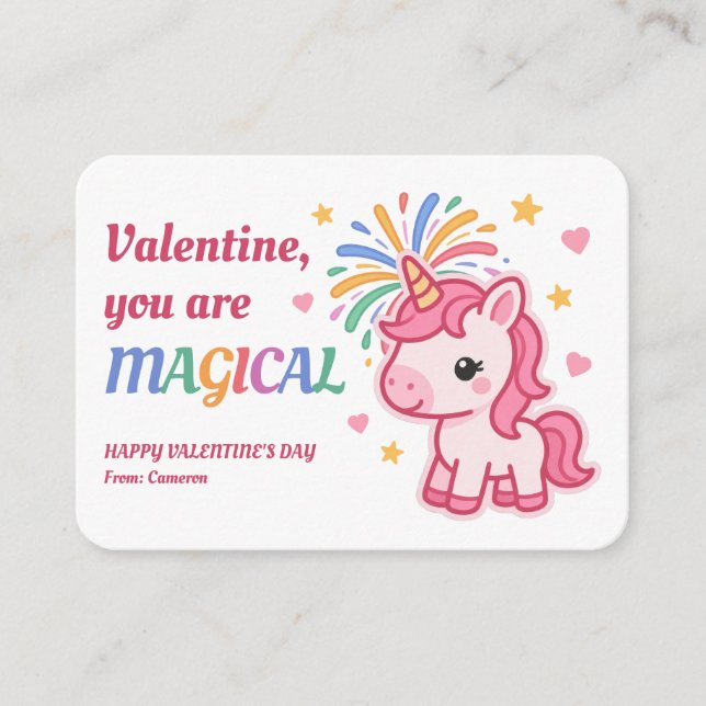 Valentine You Are Magical Kids Unicorn Card (Front)