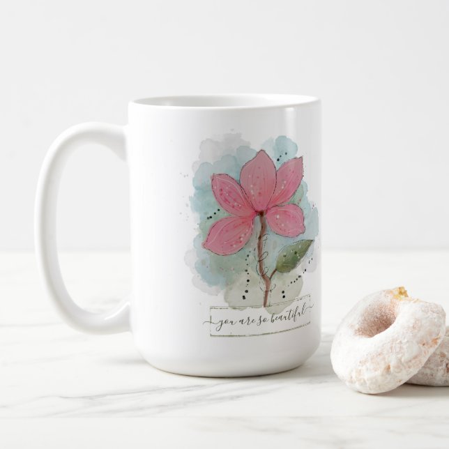 Valentine You Are So Beautiful Watercolor Flower Coffee Mug (With Donut)
