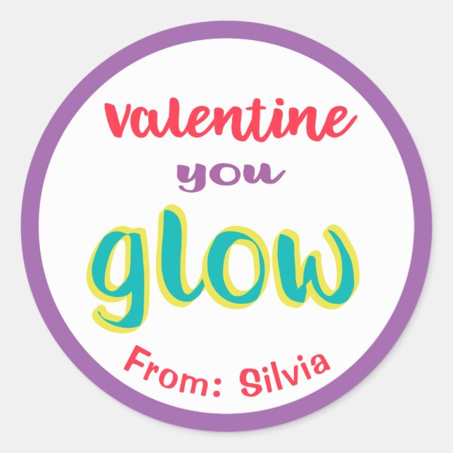 Valentine You Glow Glow Stick Funny Kids Custom Classic Round Sticker (Front)