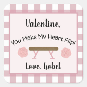 Valentine You Make My Heart Flip Gymnastics Square Sticker