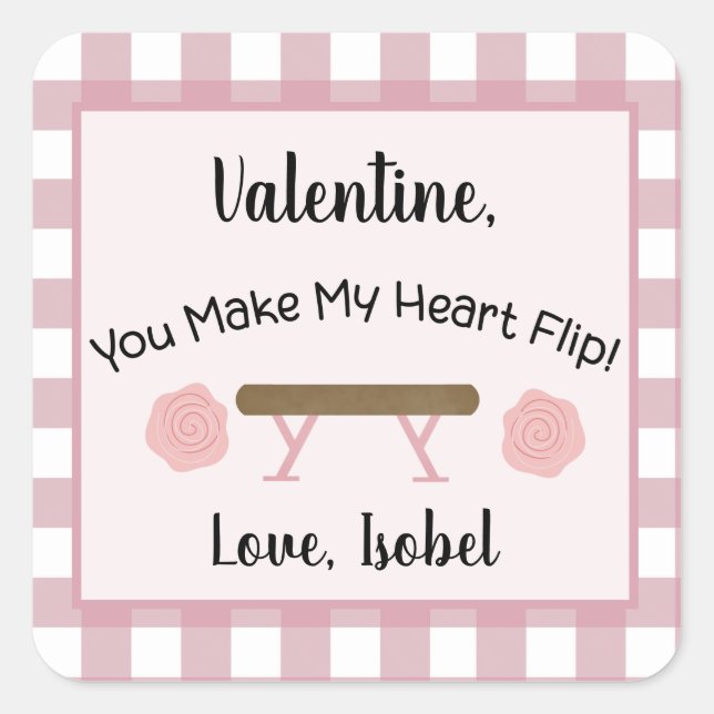 Valentine You Make My Heart Flip Gymnastics Square Sticker (Front)