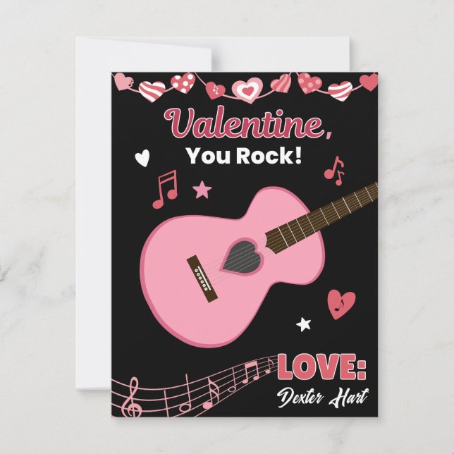 valentine You Rock Guitar Kids Classroom Valentine Card (Front)