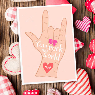 Valentine you rock my world cute illustration card