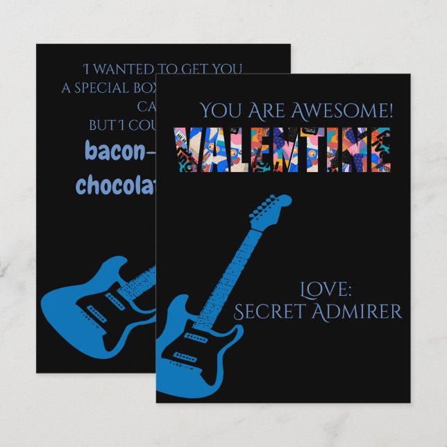 Valentine You Rock Red Guitar Kids Valentine's Day Card (Front/Back)