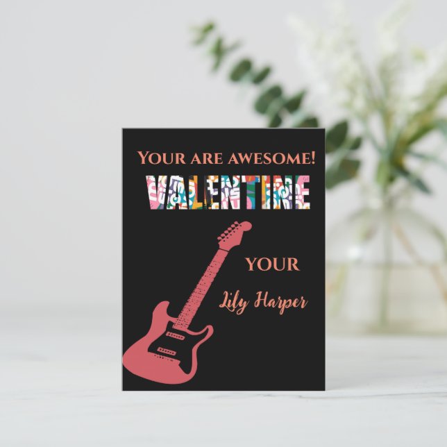 Valentine You Rock Red Guitar Kids Valentine's Day Card (Standing Front)