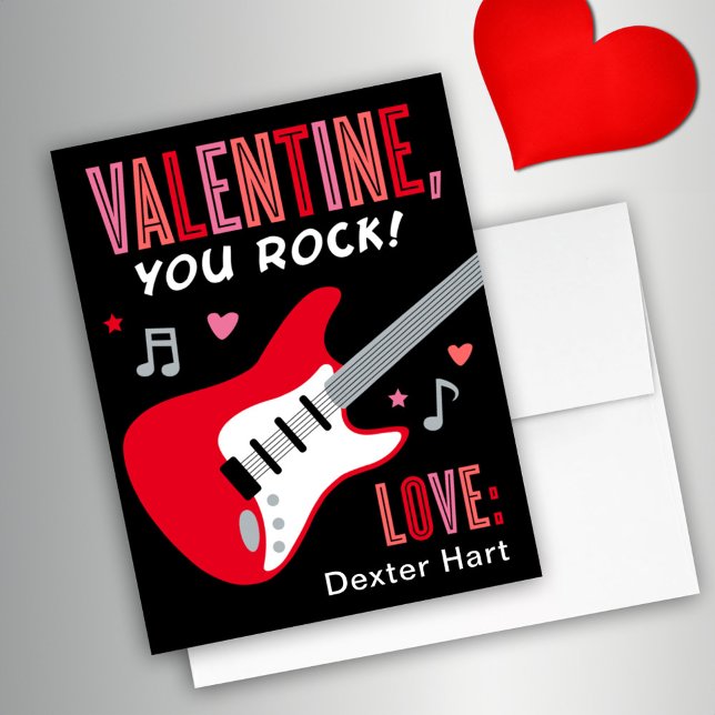 Valentine You Rock Red Guitar Kids Valentine's Day Holiday Card (Creator Uploaded)