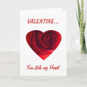 Valentine you stole my heart-Red Rose Heart Holiday Card