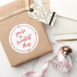 Valentine You're the Sweetest Thing Bright Red Classic Round Sticker