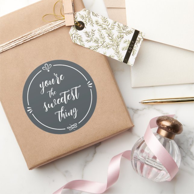 Valentine You're the Sweetest Thing Offblack Classic Round Sticker (Gifting)