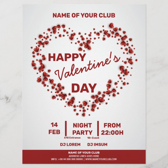 Valentines 3D Red Hearts Big Heart Party Flyer (Front)