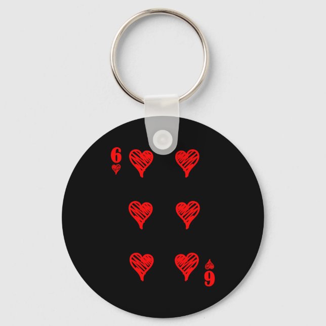 Valentines 6 7 6 Of Hearts Playing Cards Couples H Key Ring (Front)