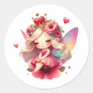 Valentines Adorable Fairy Classic Round Sticker