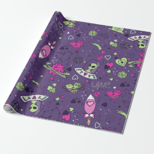 valentines alien love ufo spaceship purple wrapping paper