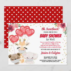 Valentine's Baby Shower By Mail Cute Animals Masks Invitation