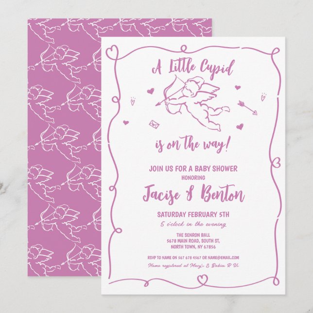 Valentines Baby Shower Cupid Girl Pink Love Invitation (Front/Back)
