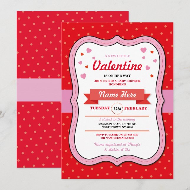 Valentines Baby Shower Girl Love Red Pink Hearts Invitation (Front/Back)