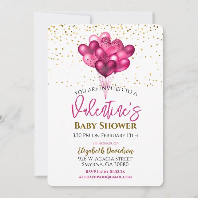 Valentine's Baby Shower Heart Balloons Invitation (Front)