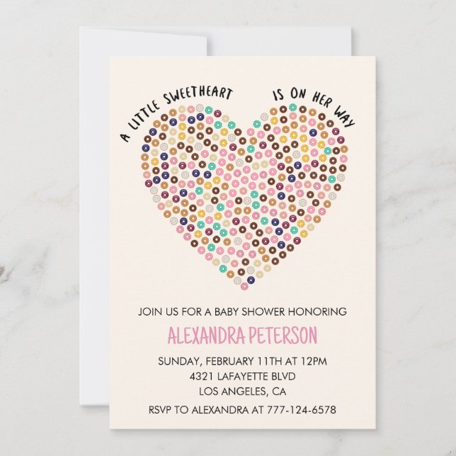 Valentines baby shower invitation doughnut heart (Front)