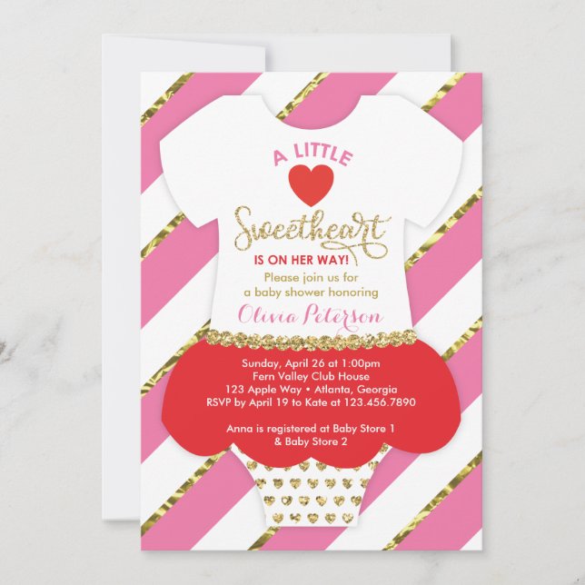 Valentines Baby Shower Invitation, Faux Glitter Invitation (Front)