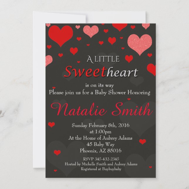 Valentines Baby Shower Invitation, Sweetheart Invitation (Front)
