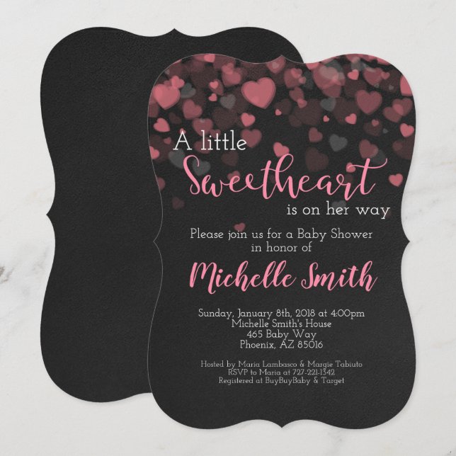Valentines Baby Shower Invitation, Sweetheart,Pink Invitation (Front/Back)