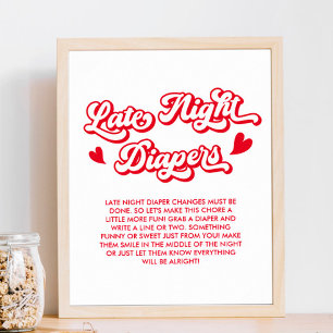 Valentines Baby Shower Late Night Diapers Game Poster