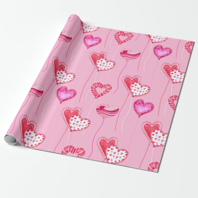 Valentines balloons wrapping paper (Unrolled)