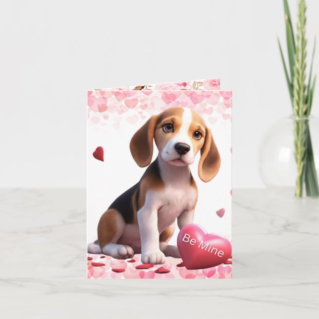 Valentines Beagle Be mine valentine Holiday Card (Front)