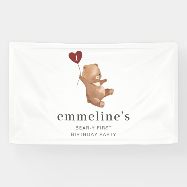 Valentines Bear 1st Birthday Banner (Horizontal)