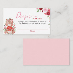 Valentines Bear Baby Shower Diaper Raffle Card