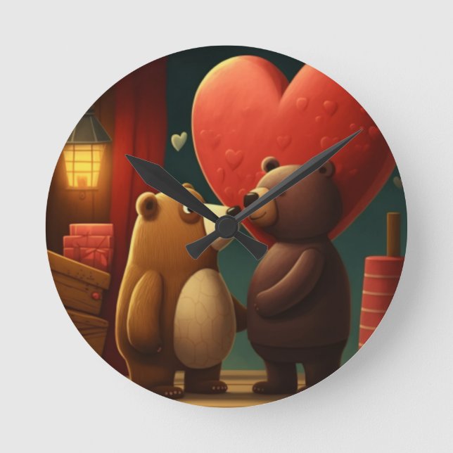 Valentine's bear cartoon custom round clock (Front)