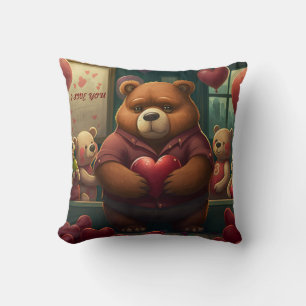 Valentine's bear cartoon custom throw pillow