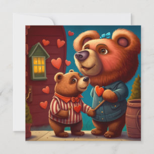 Valentine's bear cartoon flat card