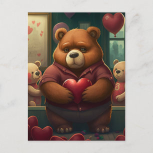 Valentine's bear cartoon  postcard