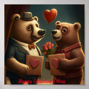 Valentine's bear cartoon    poster