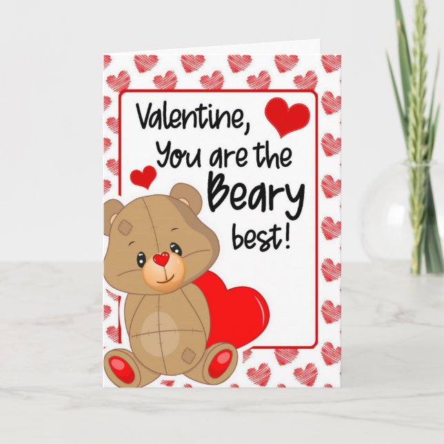Valentines Beary Best Hearts Greeting Card (Front)