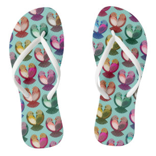 Valentine's birds in love flip flops