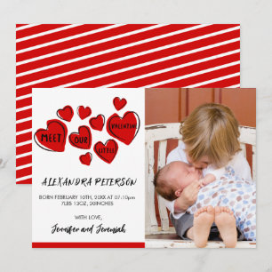 Valentines birth announcement card red sweet heart