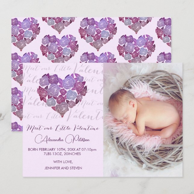 Valentines birth announcement card Romantic (Front/Back)