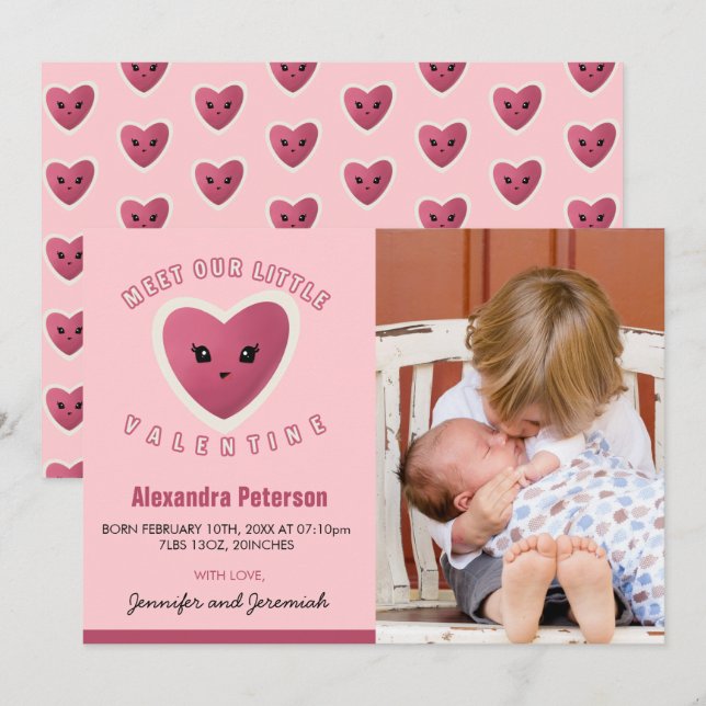Valentines birth announcement cards sweet heart (Front/Back)