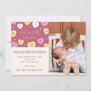 Valentines birth announcement colourful candy hear