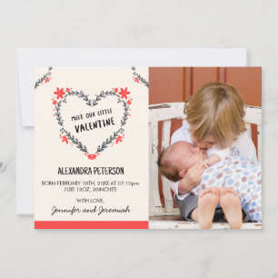 Valentines birth announcement floral heart